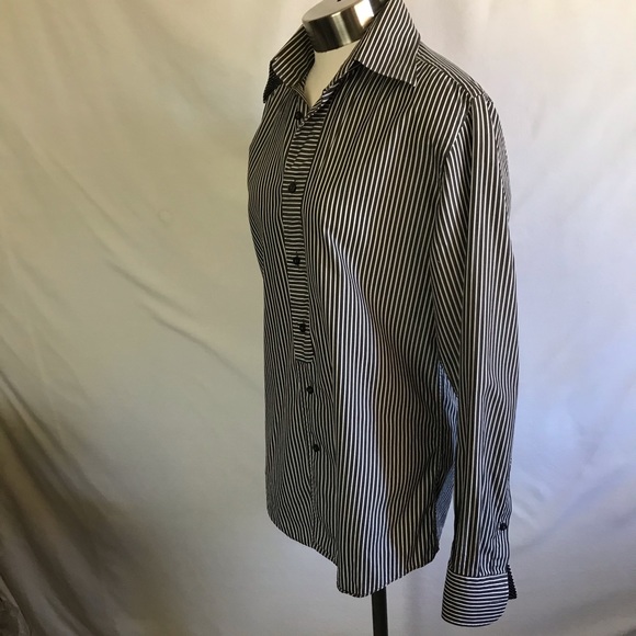 Zara Basic Stripe Slim Fit Long Sleeve Button - Picture 6 of 9